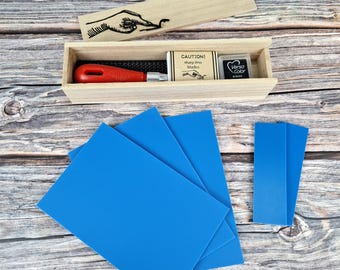 Lino stamp carving craft kit in Wooden box with A6 lino pack