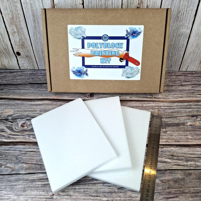 Polyblock Printing Kit: Safe Inks & Roller, No Carving A5 Thick Polyblock