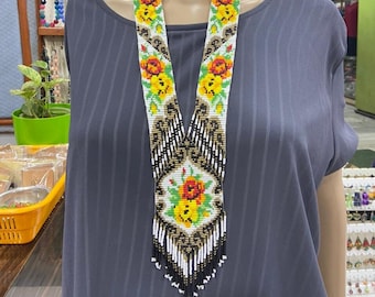Handmade Beaded Ukrainian Gerdan Necklace, Traditional Folk Jewelry