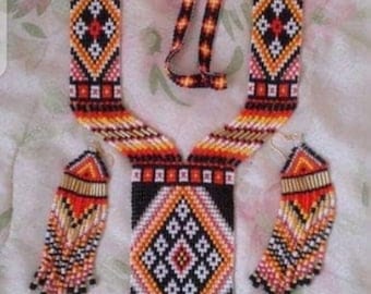 Ukrainian Gerdan Necklace, Beaded Handmade Folk Jewelry