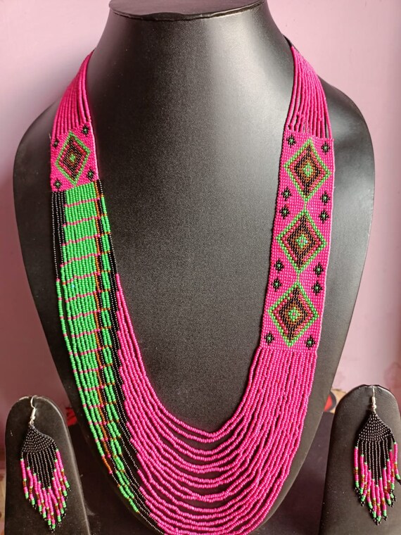 African Seed Bead Necklace Earrings: Maasai Ethnic Jewelry