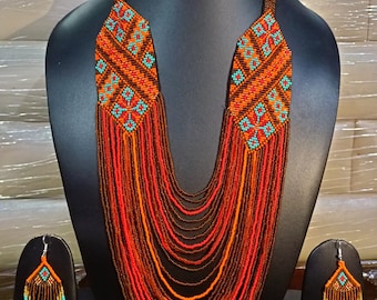 Garden traditional  nacklace/Handmade nacklace/Ukrainian necklace/Ethnic jewellery/long women Bead nacklace/pink flower/for women/for gifted