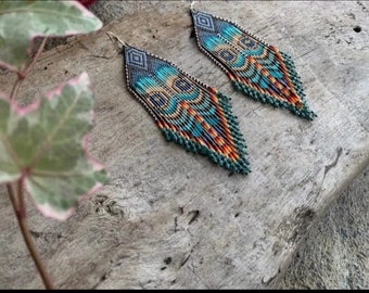 Frauen Perlen Ohrringe | mehrfarbige Ohrringe | Perlen Ohrringe | Ethnische Ohrringe |Amerikanische Indianer Perlen Ohrringe | Fransen Boho Ohrringe