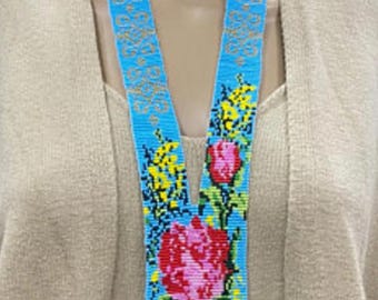 Ukrainian Gerdan Necklace, Beaded Floral Rosary, Handmade Jewelry