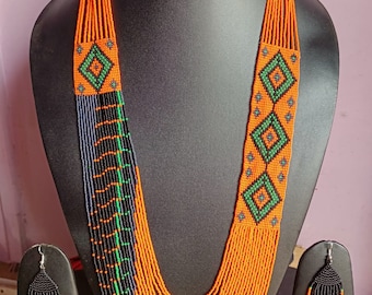 African Beads Necklace | Traditional Elegant Maasai Jewelry | Ethnic Multicolor Long Women Bead Necklace |Necklace With Earrings Set For Her
