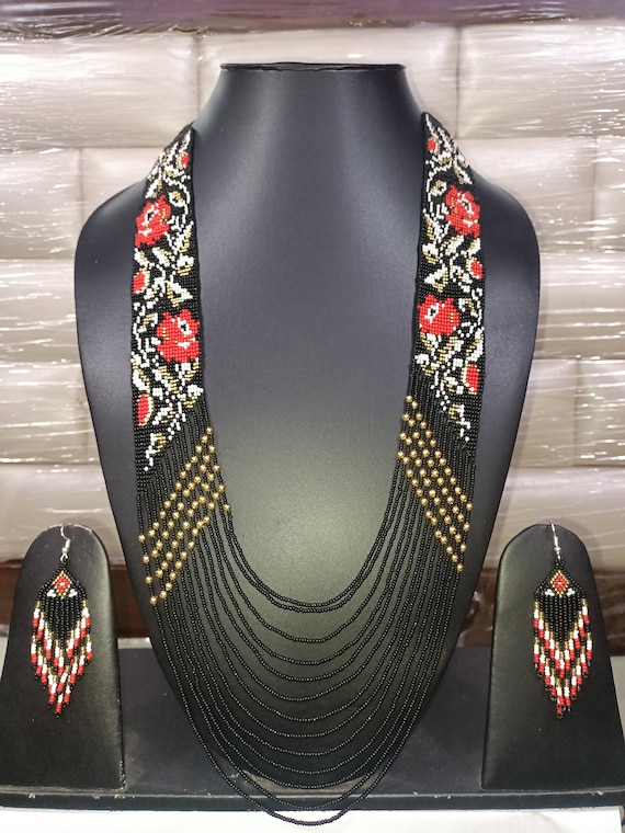 Handmade Beaded Necklace and Earrings: African Garden Jewelry