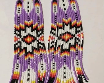 Perlenarbeit Ohrringe | mehrfarbige Ohrringe |  Ethnische Kleidung Ohrringe | Indianer Perlen Ohrringe | Fransen Ohrringe | Boho Look Ohrringe
