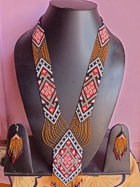 Handmade Beaded Necklace Earring Set: Maasai Inspired Ethnic Jewelry