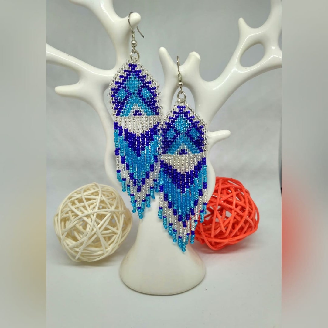 Boho Beaded Fringe Earrings: Ethnic American Native Seed Beads - Etsy
