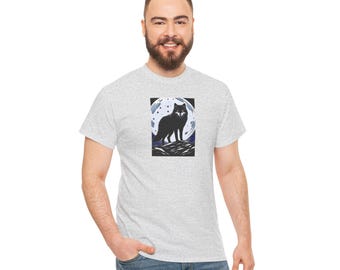 Lone Wolf Graphic Tee, Moonlit Nature Print, US Cotton Blend