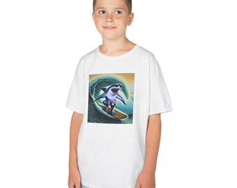 Shark Surfing-T-shirt voor kinderen, Ocean Adventure-T-shirt, zachte katoenmix