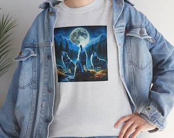 Vintage Wolf Pack T-Shirt: Howling Full Moon Graphic Tee
