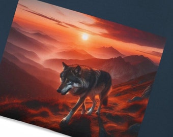 Sunset Wolf T-Shirt - Serene Mountain Landscape with Lone Wolf, Unique Nature-Inspired Apparel, Wolf Lover Gift