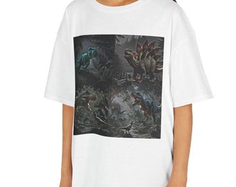 恐竜アドベンチャー キッズ ヘビーコットン™ Tシャツ、楽しいグラフィック キッズ Tシャツ、男の子への誕生日プレゼント、恐竜好きのアパレル、遊び心のある冒険