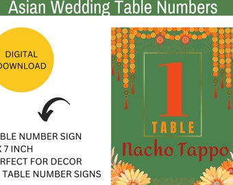 Asian Wedding Table Numbers- Indian Wedding Stationary