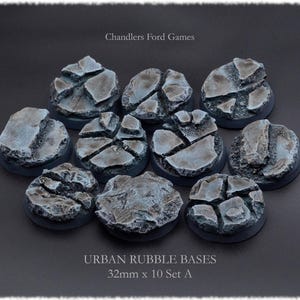 Miniature Bases | Urban Rubble Bases | 32mm x 10 (Set B) | 40000 DnD Wargaming AOS Custom Handmade Resin