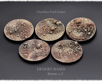Miniature Bases | Desert Bases | 40mm x 5 | 40000 DnD Wargaming AOS Custom Handmade Resin