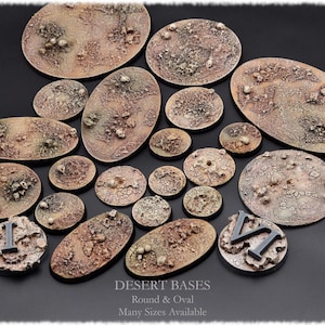 Desert Earth Bases for Miniatures - Resin Cast - Round bases for Miniature War Games. 28mm 32mm 40mm 50mm 60mm 70mm 80mm 90mm 100mm & 130mm