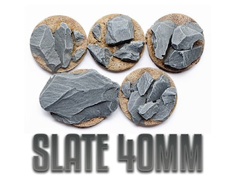Miniature Bases | Slate Rock Bases | 40mm X 5 | DnD 40000 Wargaming AOS Kill Team Resin Handmade