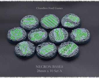 Miniature Bases | Necron Bases | 28mm x 10 (Set A) | 40,000 DnD Wargaming AOS Custom Handmade Resin - Unpainted