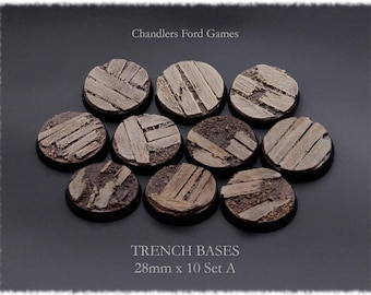 Miniature Bases | Trench Bases | 25mm X 10 (Set A) | 40000 DnD Wargaming AOS Kill Team Resin Handmade - Unpainted.