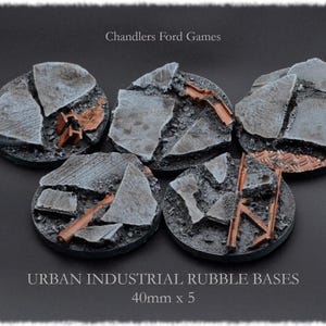 Miniature Bases | Urban Rubble Bases | 40mm x 5 | 40000 DnD Wargaming AOS Custom Handmade Resin