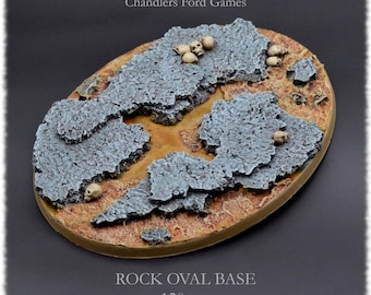 ミニチュアベース | 120 mm x 1 楕円形 | 岩石の瓦礫ベースフライヤー | DnD 40000 Wargaming AOS キルチーム ハンドメイド樹脂 - 未塗装