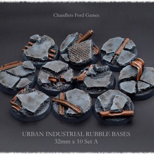 Miniature Bases | Urban Rubble Bases | 32mm x 10 (Set A) | 40000 DnD Wargaming AOS Custom Handmade Resin