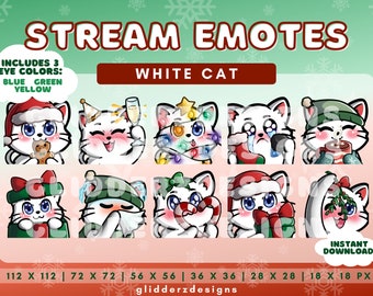 White Cat Twitch Christmas Emotes | Cat Holiday Emote Pack | White Cat Twitch Emotes | Holiday Discord Emote Pack