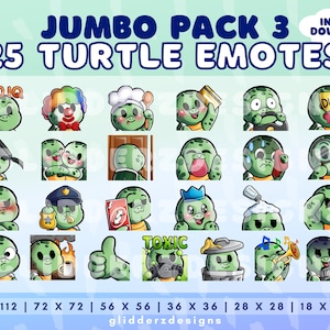 Turtle Emote Jumbo Pack 3 | Sea Turtle Twitch Emotes | 25 Turtle Emotes for Discord, Twitch, Youtube