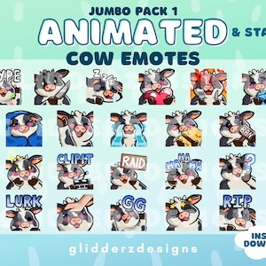 Cow ANIMATED Emotes Jumbo Pack 1 | Cow Twitch Emotes | 21 Static AND Animated Cow Emotes | Cow Animated Twitch Emotes
