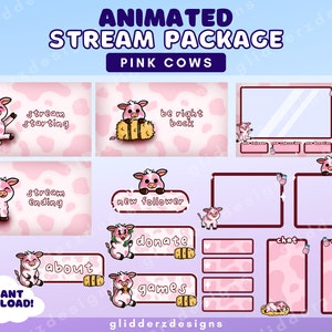 Strawberry Cow Twitch Package | Pink Cow Stream Package ANIMATED | Pink Cow Animated Twitch Package | Strawberry Cow Overlays