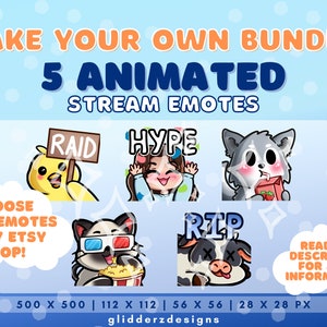 5x Animated Twitch Emote Pack | Make Your Own Emote Bundle - 5 Animated Emotes | Cute Emotes For Twitch, Youtube, and Discord | NOT CUSTOM