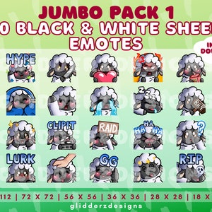 Black Sheep White Fur Twitch Emote Jumbo Pack 1 | 20 Black Sheep Emotes | Cute Sheep Emotes for Discord, Twitch, Youtube