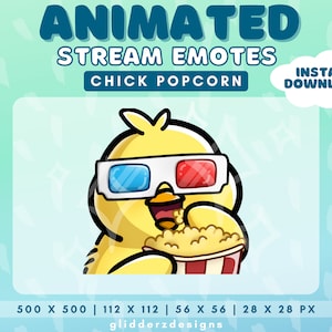 Chick Eating Popcorn Animated Emote | Chick Popcorn Animated Twitch Emote | Chick Popcorn Emote | Chick Emote Animated | Chick Discord Emote
