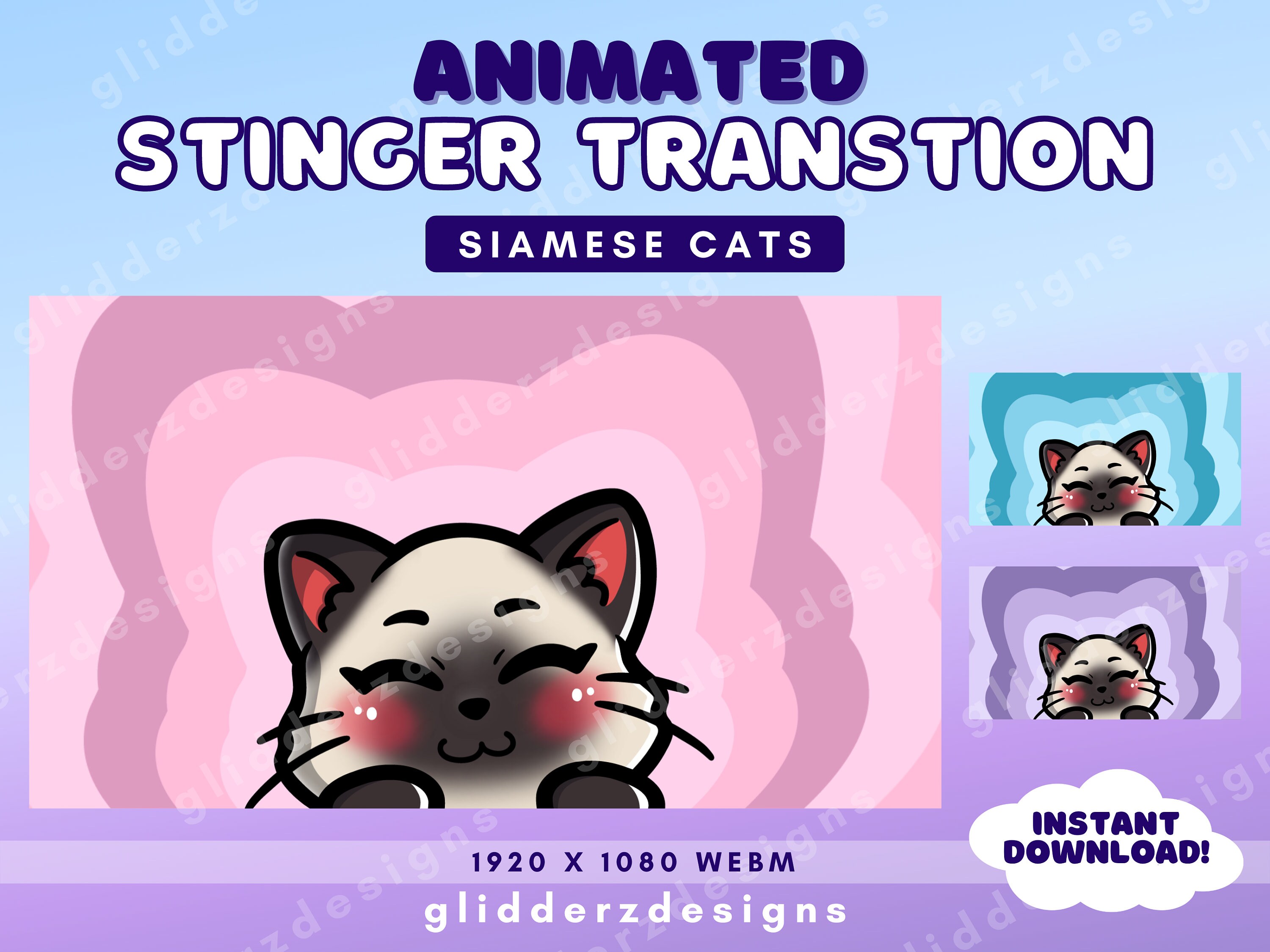Cat ANIMATED Scene Transition | Siamese Cat Stream Transition | Animated Stinger Transition | Purple, Pink, Blue Twitch Transition