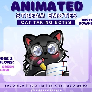 Black Cat Animated Twitch Emote Notes | Black Cat Notes Emote Animated | Cat Animated Twitch Emote | Cat Animated Discord Emote