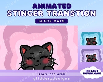 Twitch Stinger Transition Animated / Black Cat Stream Transition / Stream Cat Transition / Purple, Pink, Blue Twitch Transition