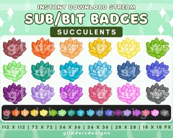 Twitch Button Pflanze | Sukkulenten Sub Badge Pack | Regenbogen Pflanzen Buttons | Süße Sukkulenten Sub / Bit Abzeichen | Twitch Stream Badge Bit Plants