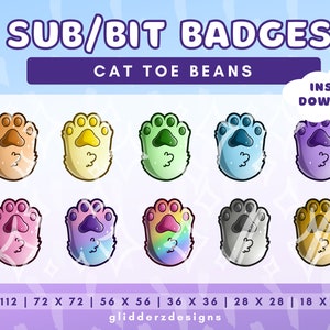 Rainbow Toe Bean Sub Badges | Caw Paw Sub Badges | Cat Twitch Sub Badge 10-Pack | Cat Sub Badge | Toe Bean Twitch Badge