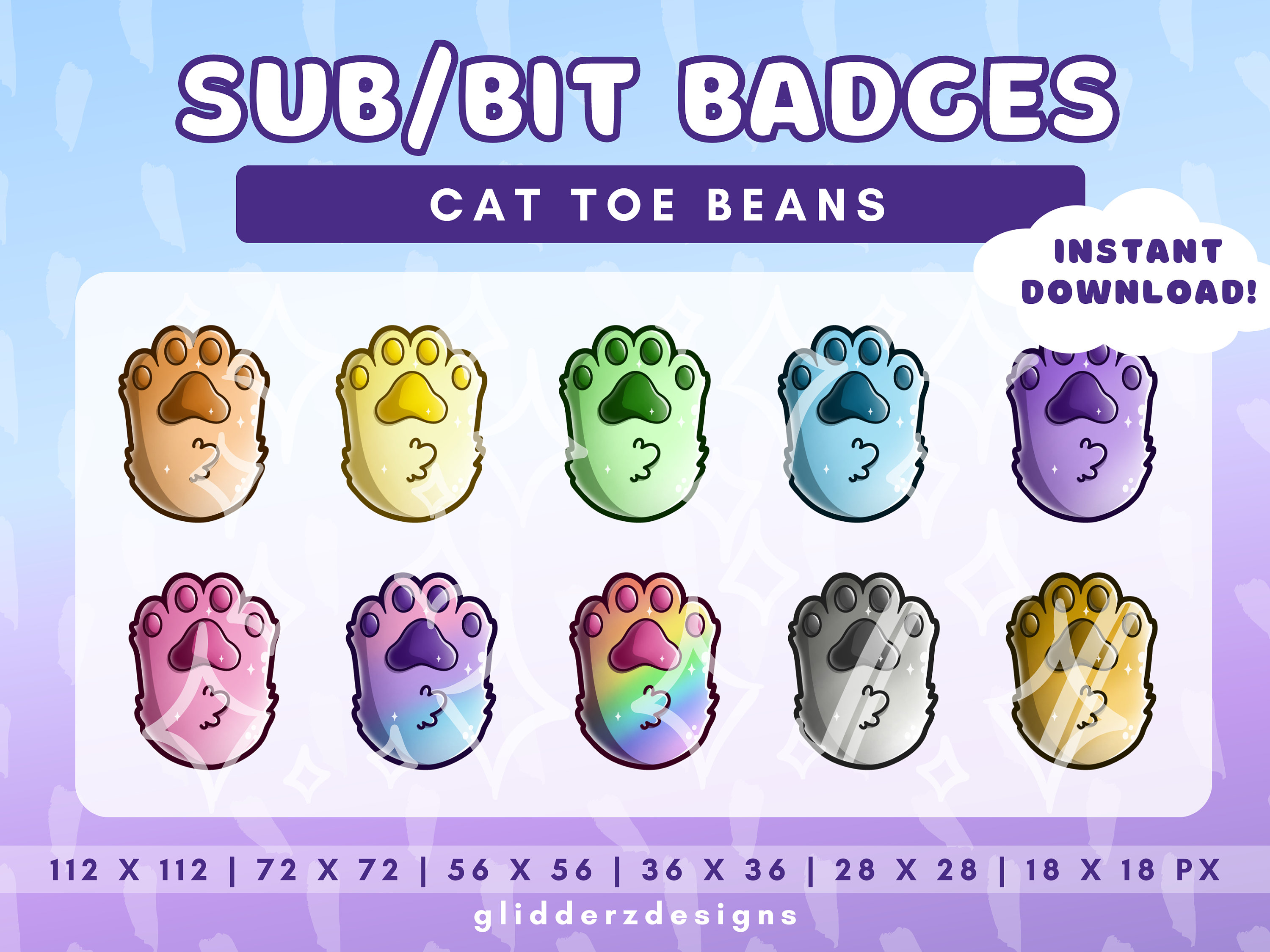 Rainbow Toe Bean Sub Badges | Caw Paw Sub Badges | Cat Twitch Sub Badge 10-Pack | Cat Sub Badge | Toe Bean Twitch Badge