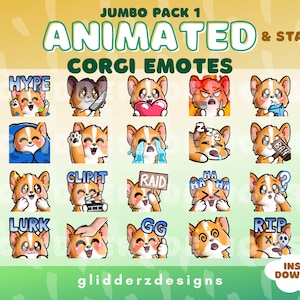 Corgi ANIMATED Emotes Jumbo Pack 1 | 20 Dog Twitch Emotes | 20 Static AND Animated Dog Emotes | Corgi Emotes