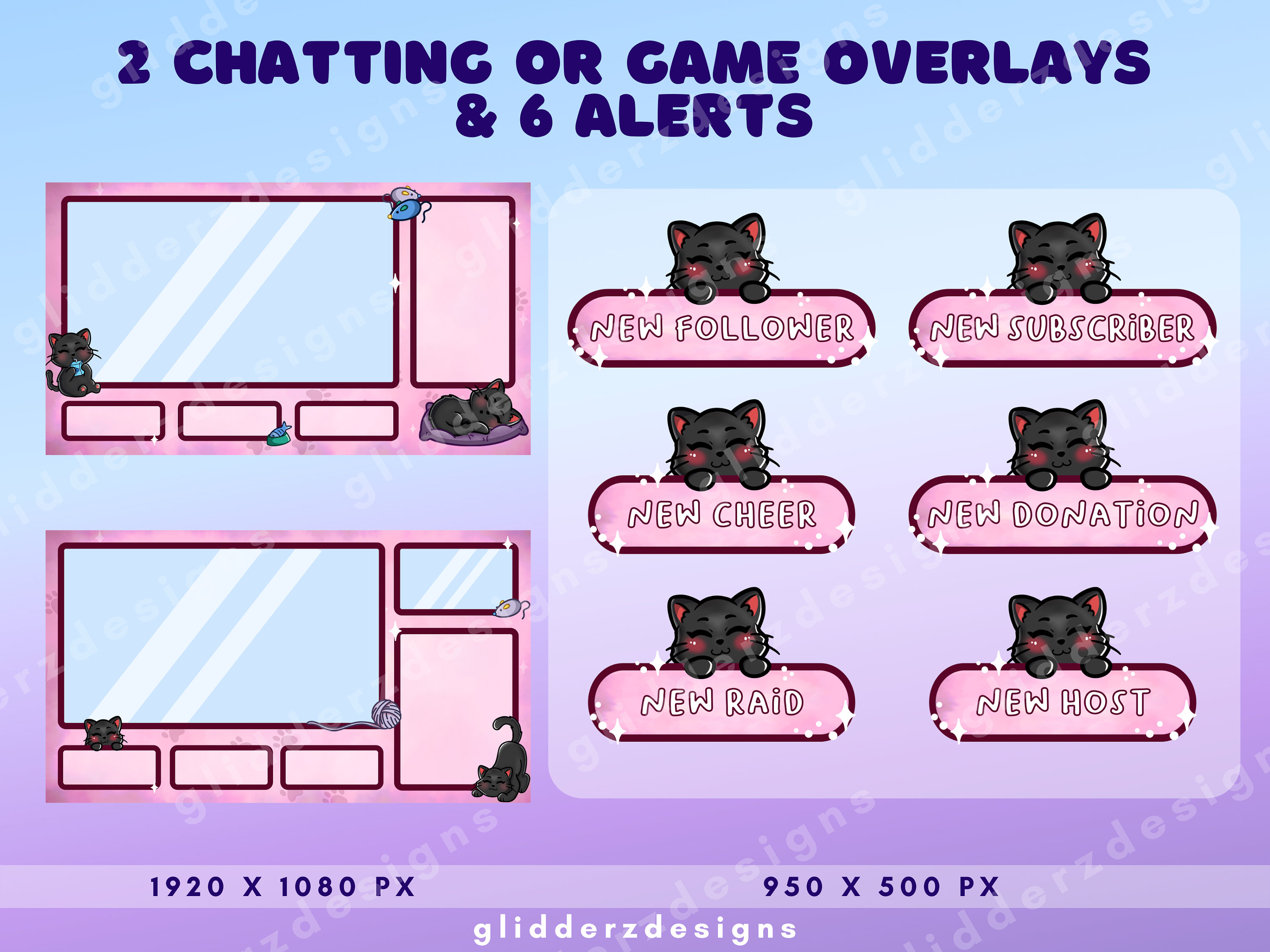 Pink ANIMATED Stream Package | Cat Stream Package | Black Cat Twitch ...
