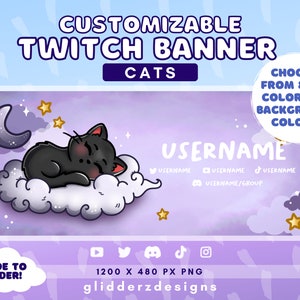 Cat Twitch Banner | Customizable Twitch Banner | Cute Cat Banner for Twitch | Cat Stream Banner | Custom Twitch Banner