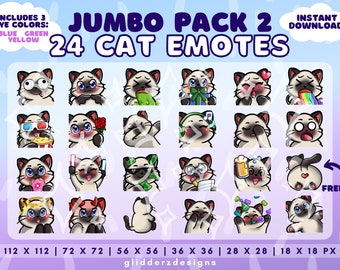 Siamese Cat Emote Jumbo Pack 2 | Siamese Cat Twitch Emotes | Siamese Cat Discord Emote Pack | 24 Cat Emotes for Youtube, Twitch, Discord