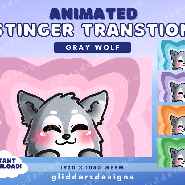 Gray Wolf Stinger Transition | Gray Wolf Twitch Transition | Animated Stinger Transition | Cute Gray Wolf Scene Transition