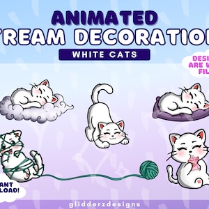 White Cat Animated Stream Decorations | White Cat Stream Decorations | White Cat Alerts | White Cat Twitch Decoration