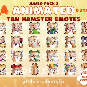 Bruine hamster geanimeerde emotes Jumbo Pack 2 | 24 statische EN geanimeerde hamster-emotes | Twitch-emoties voor hamsters | Geanimeerde twitch-emotes voor hamsters