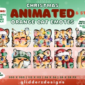 Orange Cat Animated Christmas Emotes | 10 Cat Holiday Animated Emotes Pack | Cat Christmas Twitch Emotes | Orange Cat Animated Twitch Emote
