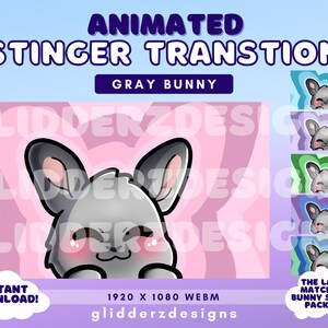 Bunny Stinger Transition | Gray Bunny Stream Transition | Animated Stinger Transition | Purple, Pink, Blue Twitch Transition